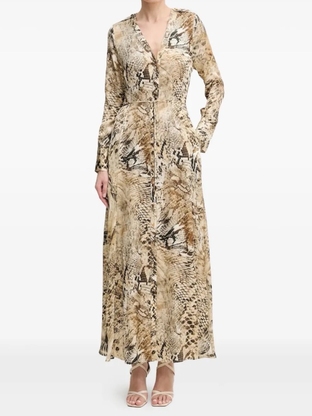 Guess by Marciano Beige and Black Snake-Print Maxi Dress